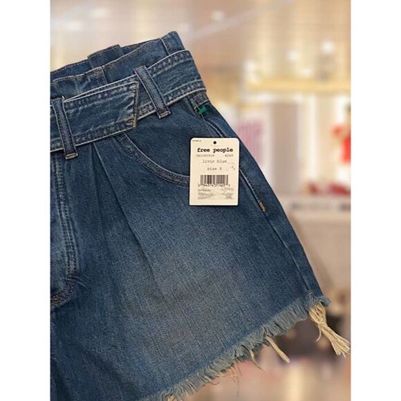 Free People See You Sometimes Cut Off Denim Shorts Livin Blue High Waist S NWT - Picture 3 of 7